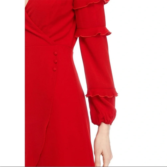 NWT June & Hudson red dress v neck ruffle sleeves faux wrap lined date night - Picture 15 of 16